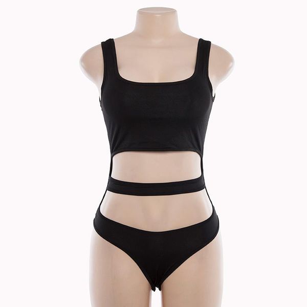 

women's jumpsuits & rompers latest sleeveless midriff-baring bodysuit one piece summer cut out beach wear bodycon for women ad498, Black;white