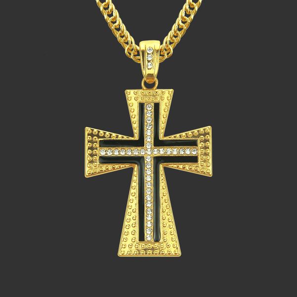 

amulet neck pendants jewelry hiphop diamond inlaid cross pendant necklace men's hip hop exaggerated, Silver