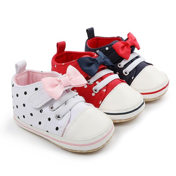 

baby polka dot pattern with bow infant shoes 1 years casual soft-soled canvas toddler first walkers