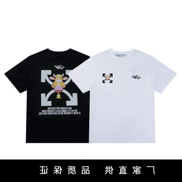 

chao brand off new year of the ox limited cartoon arrow printed short sleeve t-shirt ow loose men's and women's bottom shirt, White;black