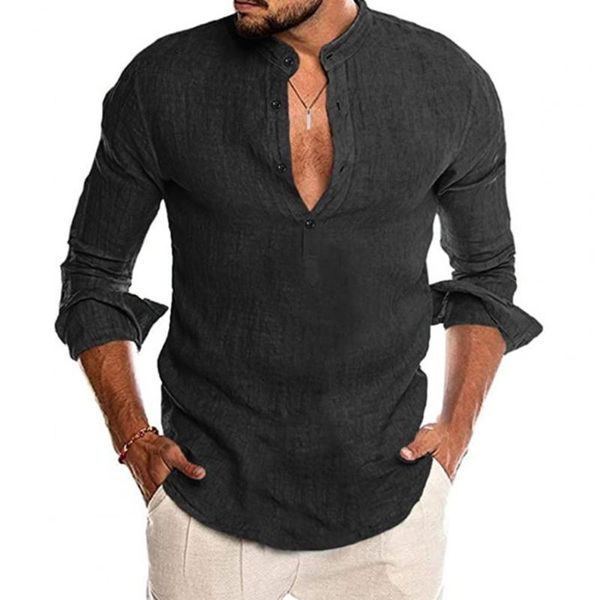 

men's casual shirts fashion long sleeve beach shirt v neck men solid color skin-friendly breathable pullover for daily wear, White;black