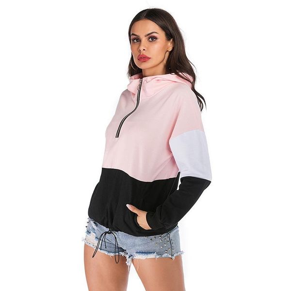

women's hoodies & sweatshirts neatie kiddie 2021 color block patchwork zipper sweatshirt female streetwear casual autumn winter pocket, Black