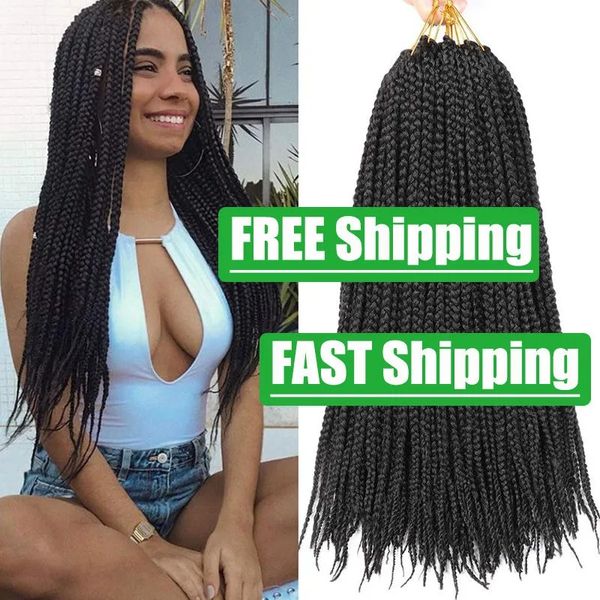 

2022 women fashion box braids crochet hair extensions synthetic braiding 18 inches amzbook, Black