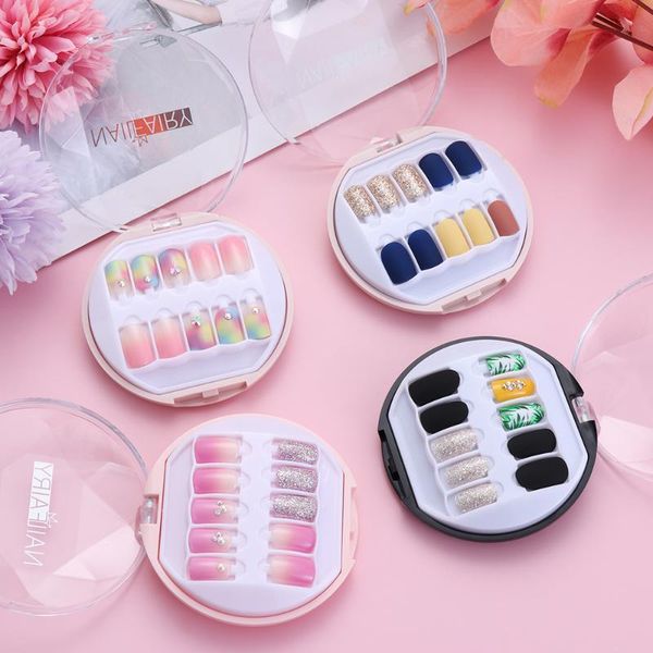 

30pcs/set reusable coffin fake nail european rainbow ballerina short full cover art tips colorful beauty manicure false nails, Red;gold