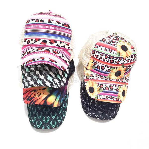 

tie-dyed ponytail baseball cap washed distressed messy buns ponycaps woman leopard sunflower trucker mesh hats cyz3391, Blue;gray