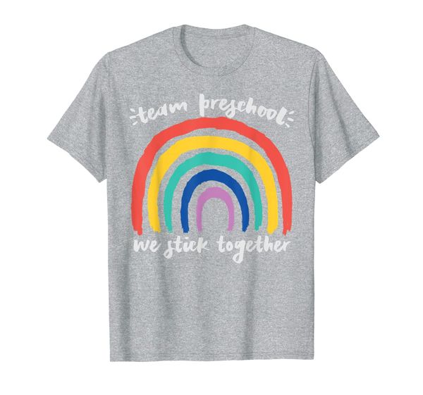 

team preschool we stick together rainbow teacher student t-shirt, White;black