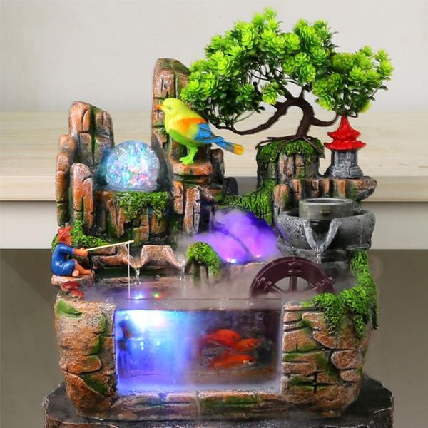 

decorative objects & figurines resin rockery waterfall feng shui flowing water fountain with bird figurine deskornament office home deco