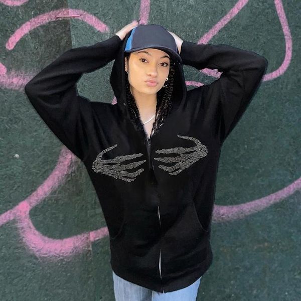 

women's hoodies & sweatshirts gothic sweatshirt oversized hoodie women autumn zip up long sleeve coat female 90s vintage harajuku punk, Black