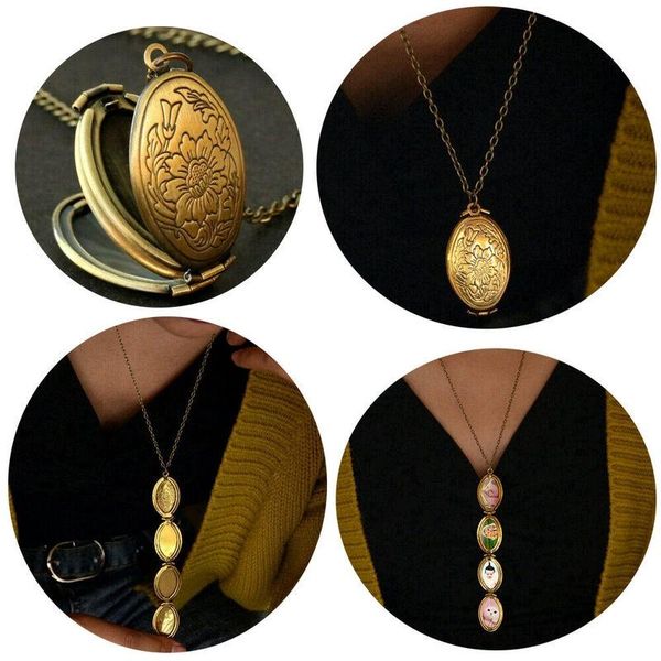 Collane con ciondolo Moda Donna Uomo Collana in oro Modello Locket 4 Slot Po Frame Chain Memorial Jewelry Regali