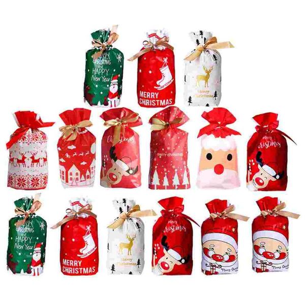 Hediye sargısı 50pcs Noel Drawstring Bag Santa Candy Teceleri Karikatür Goody Çantalar