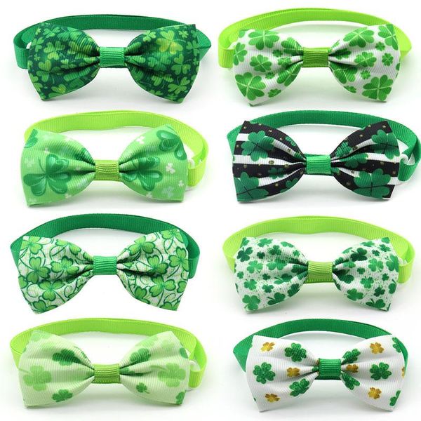 

adjustable cat collar fashion dog accessories pet puppy bow tie necktie green clover ireland st. patrick's day apparel