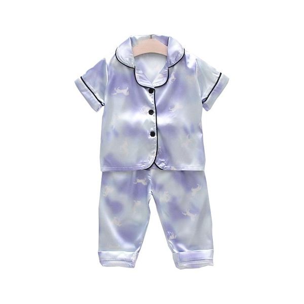 

pajamas children's clothing children 2pcs sets cartoon short-sleeved + trousers household suit baby boy cloths kids sleep, Blue;red