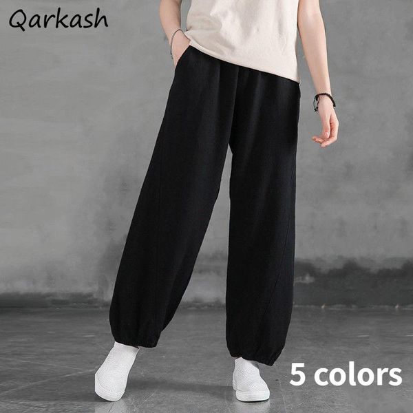 

women's pants & capris casual women joggers ankle-length summer bloomers baggy elastic waist plus size solid college artistic flat tren, Black;white