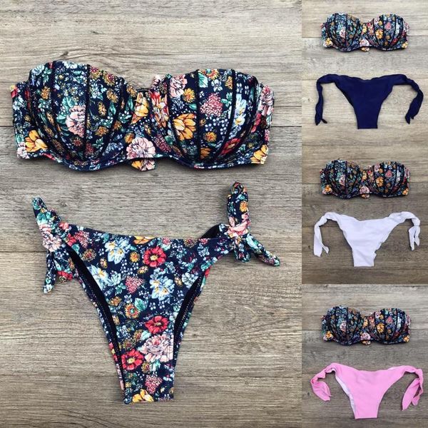 

women's swimwear bikini women swimsuit 2021 floral print brazilian set push up bathing suit female summer beach wear biquini, White;black