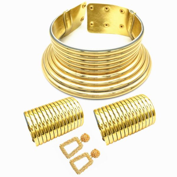 

earrings & necklace african vintage statement choker resin snap necklaces bangle jewelry sets women collar wide leather bracelet stud earrin, Silver