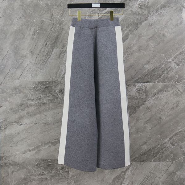 

autumn and winter korean version lazy wind gray white contrast color side stripe elastic waist loose leisure straight tube wide leg pants, Black;white