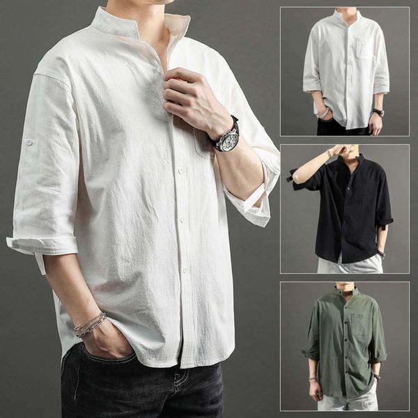 

men's casual shirts shirtlinen shirt 20 summer chinese style vertical collar loose large thin short sleeve z3kb, White;black