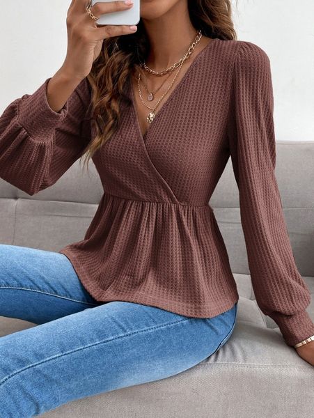 

v-neck surplice front peplum tee 43au#, White