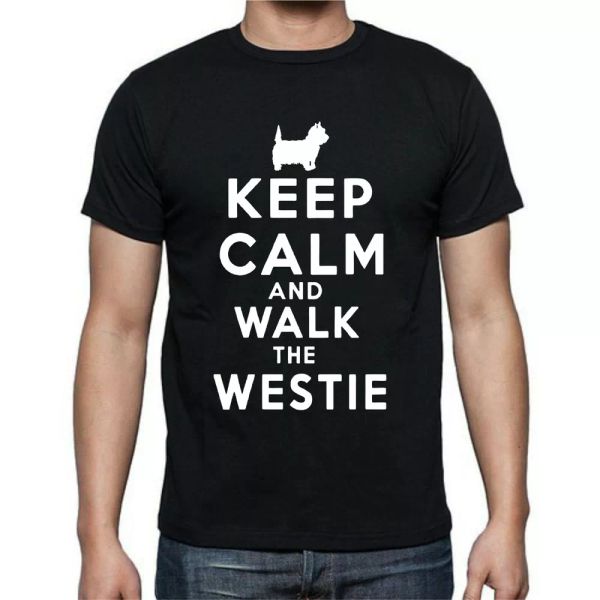 

keep calm and walk the westie dog walking funny t shirt tee, White;black