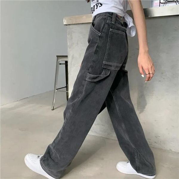 

wide leg black women pants high waist jeans denim clothing blue streetwear vintage quality harajuku straight, Black;white