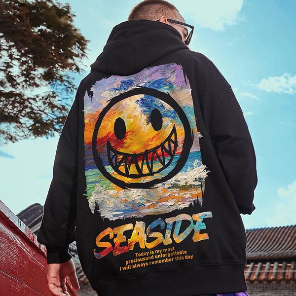 

men's hoodies & sweatshirts men casual spring harajuku printed oversized 2021 korean man loose pullovers, Black