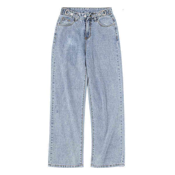 

jeans high 2021 waist and thin fashion salt straight loose women's, Blue