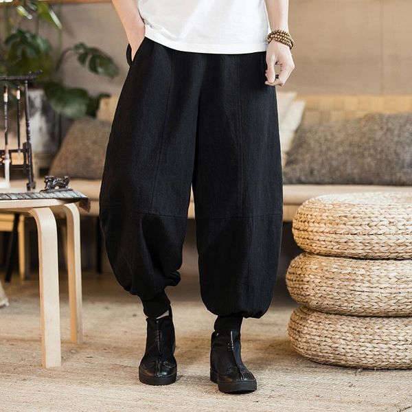 

men's pants plus size harem men koran style loose cotton linen harajuku bloomers streetwear fashionable clothing, Black