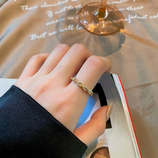 

gfzS woven mahua open net red women inlaid with diamondjapanese korean joint twist ringindex band rings finger ringsimple and fashionabl, Silver