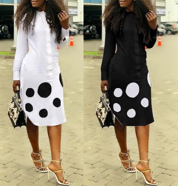 

autumn women street dress solid dot print stand vestidos plus size casual dresses, Black;gray