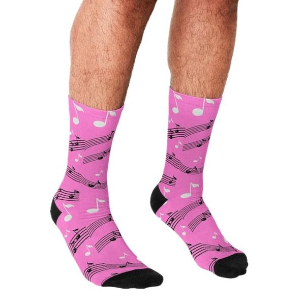 

men's socks funny pink musical notes printed men harajuku happy hip hop novelty cute boys crew casual crazy for, Black