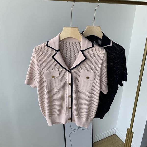 

tb celebrity style ~ v-neck hollowed out thin sleeve sweater short loose cardigan women's autumn 21 ks0778, Black
