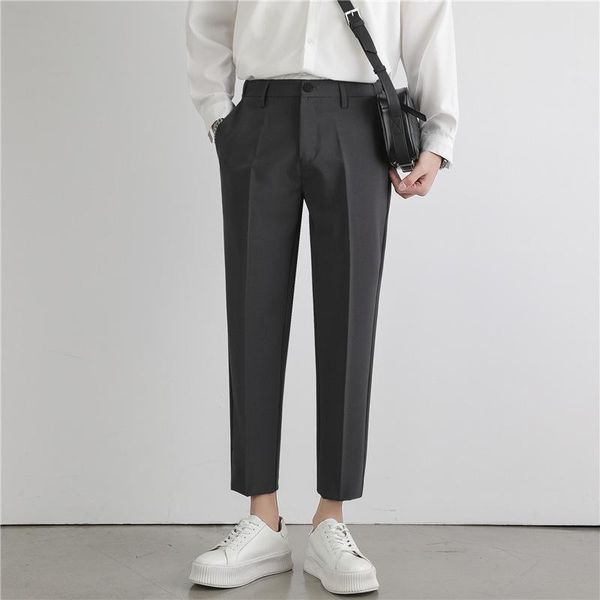 

men's suits & blazers suit pants straight tube loose elastic waist nine point drop feeling small trousers casual korean fashion, White;black