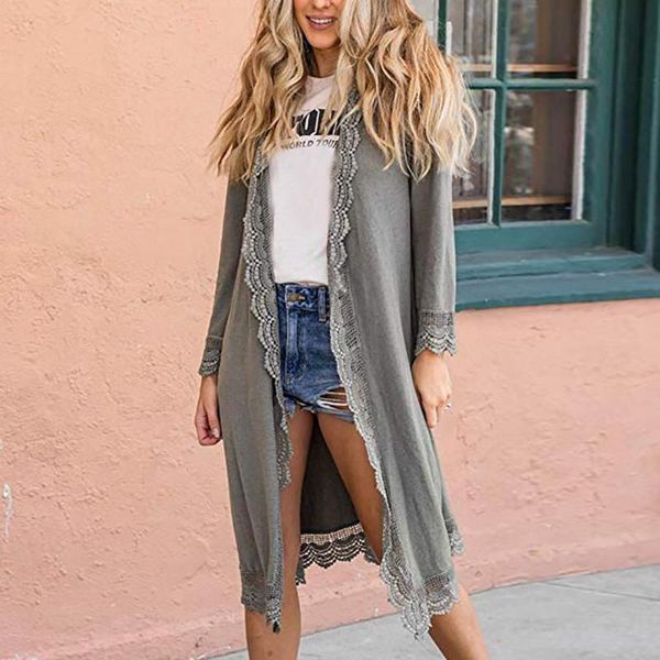 

women's jackets jacket women spring casual solid lace long coat chaqueta mujer veste femme ceket kurtka bolerko cazadora ship, Black;brown