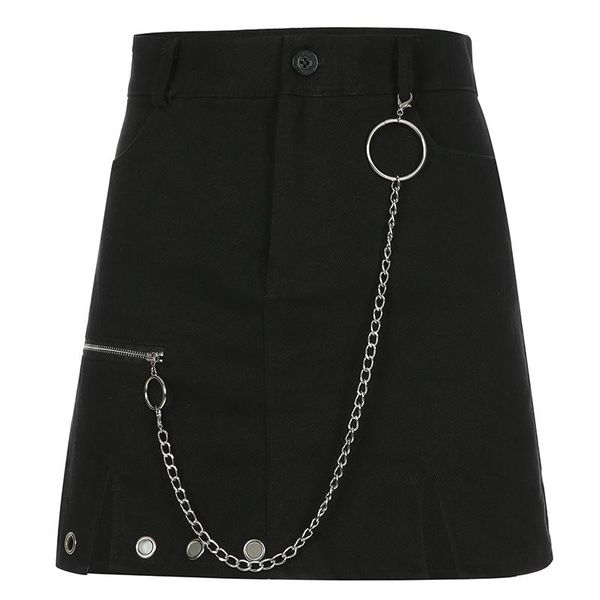 

skirts summer personality skirt harajuku punk black with chain split high waist mini korean fashion clothing a-line