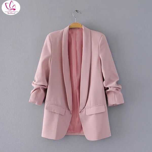 

women's suits & blazers 2021 summer autumn elegant women workwear pink blazer three quarter sleeve regular fit minimalist office ladies, White;black