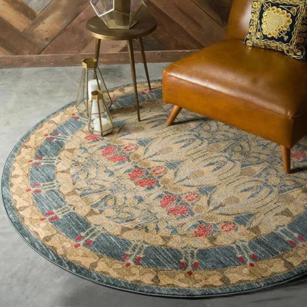 

carpets retro american style big size floral printed rug , vintage round shaped ground mat gorgeous decoration floor