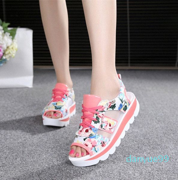 

fashion women summer platform sandals platform wedges casual shoes woman lace up breathable mesh sport sandals slippers slides e1oo#, Black