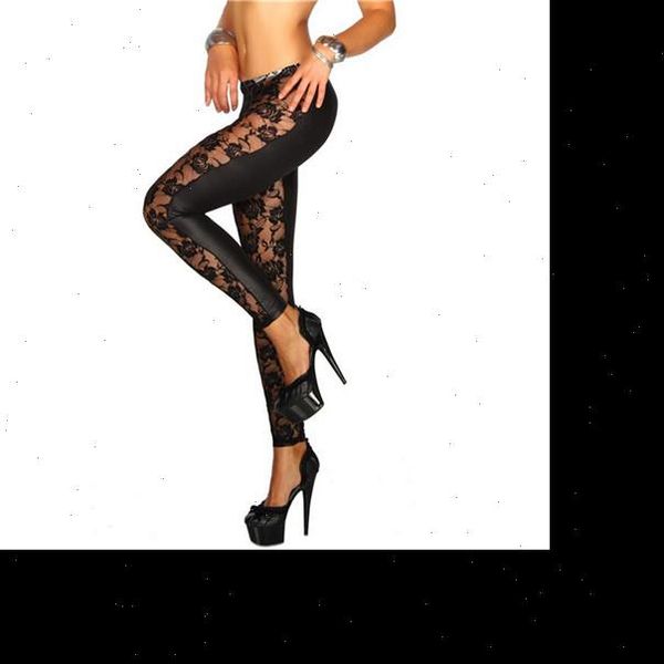 

1pc pu leather lace skinny womens legging stretch pants autumn winter rose leggings, Black