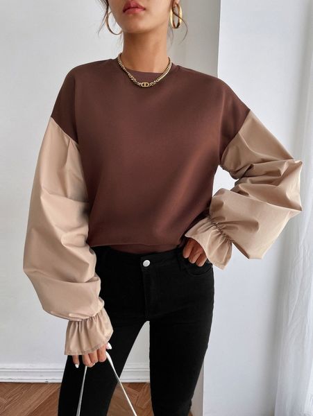 

colorblock bell sleeve pullover z0em#, White;black