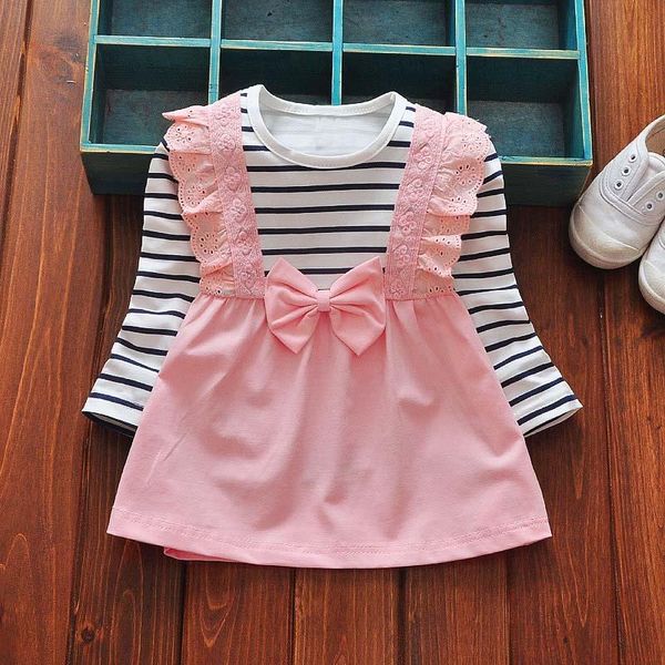 

girl's dresses autumn long sleeve lace bow striped baby party girls kids children faux 2pcs princess infants tutu dress vestido s5448, Red;yellow