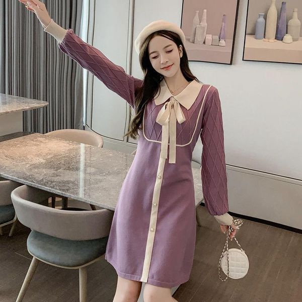 

casual dresses 2021 spring autumn women slim elegant bow patchwork a-line loose fashion office lady mini dress y268, Black;gray