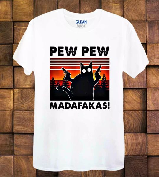 

pew pew cat madafakas t shirt funny shooting cat ladies/tee 869, White;black