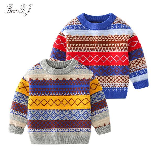 

toddler boys plaid knitted sweater baby cartoon knitwear children embroidery retro long sleeve knit sweater winter clothes y1024, Blue