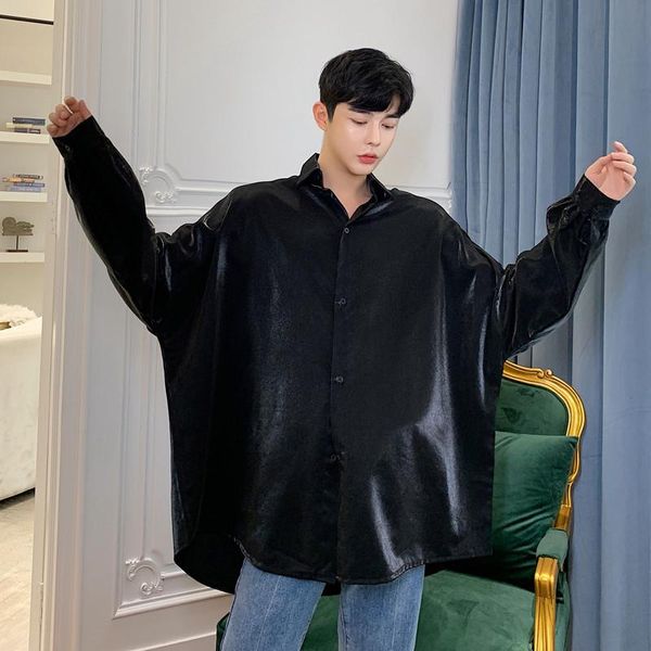 

male women streetwear hip hop party stage show shirts men oversize long sleeve shining loose fashion casual shirt cardigan men's, White;black