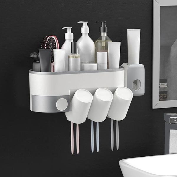 

bath accessory set bathroom toothbrush holder automatic toothpaste dispenser wall mount rack family