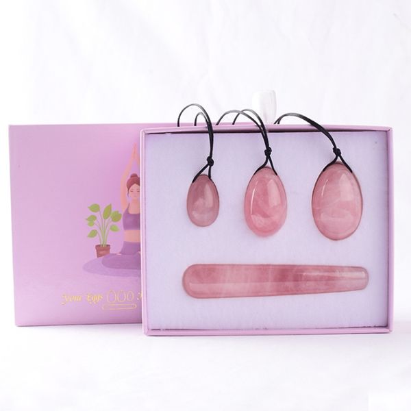 Venda Por Atacado Rosa Natural Quartzo Yoni Egg Jades Massager Mulheres Kegel Exercitador Músculos Vaginais Apertar Bola Jade Massagers Cristal Kegels Ovos