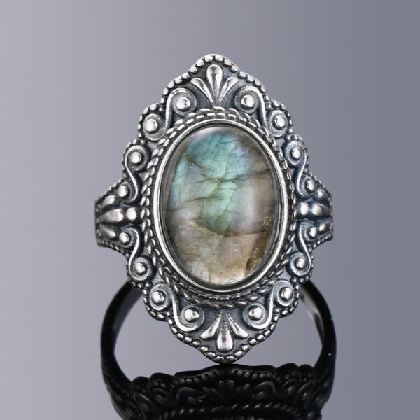 Nasiya Vintage Oval Natural Labradorite para Mulheres 925 Sterling Silver Jewelry Finge Gemstone Anéis Party Presente