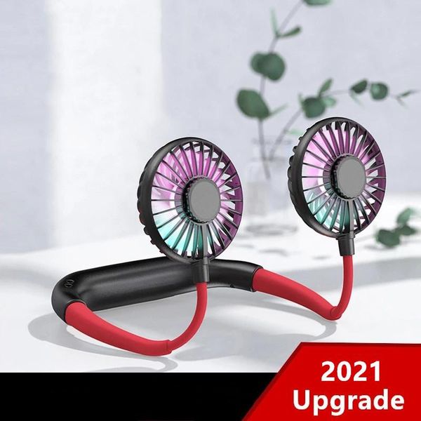 

electric fans upgrade neck fan lighting cooler hand neckband portable usb rechargeable dual mini summer