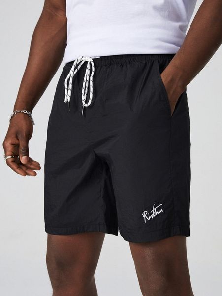 

men letter graphic drawstring waist shorts e2gm#, Black