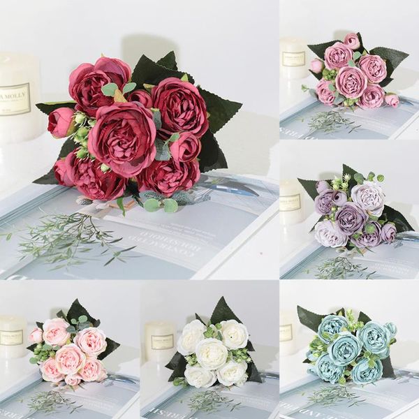 

decorative flowers & wreaths artificial peony tea rose silk fake for diy living room home garden wedding decoration